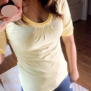 Yellow & White Striped Quarter Sleeve Tee